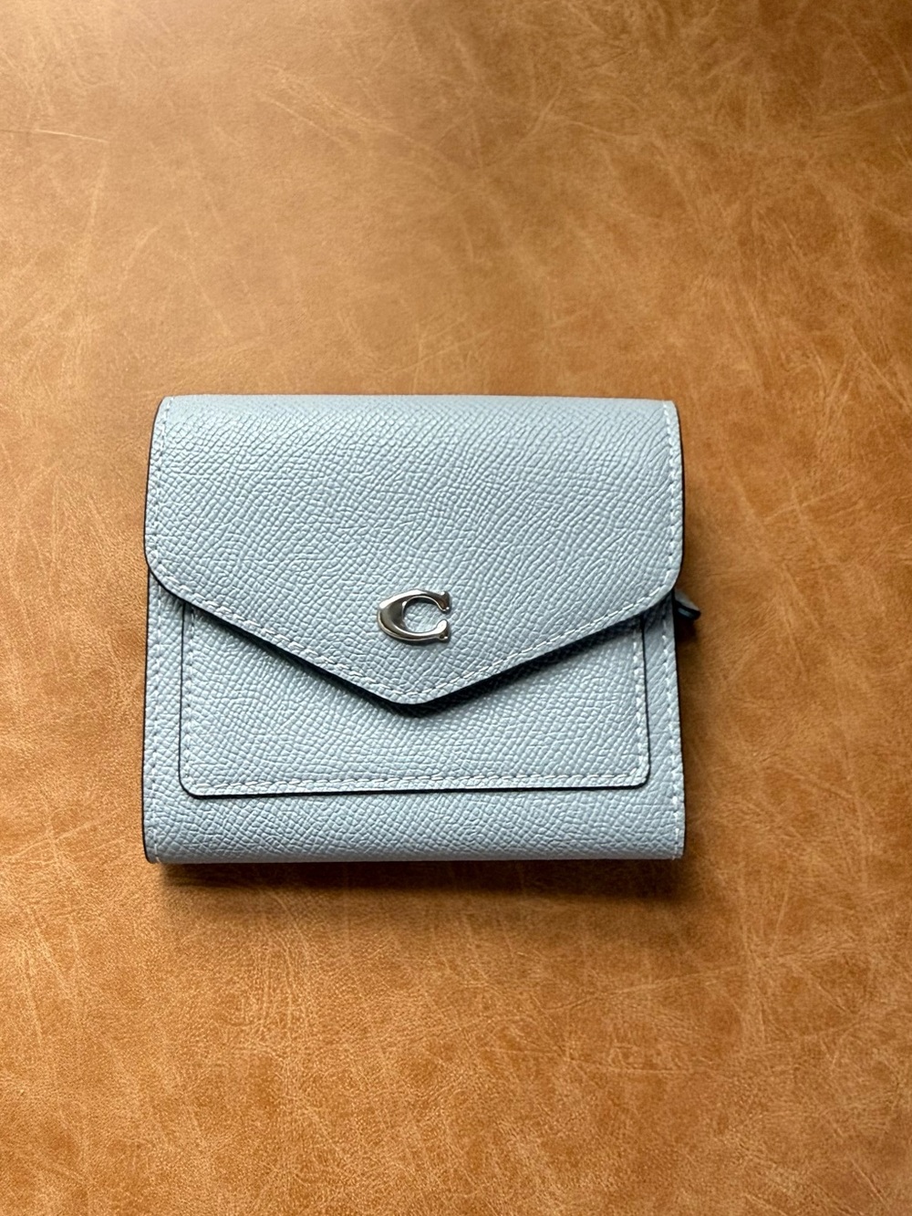 Coach Light Blue Small Wyn Leather Fold Wallet
